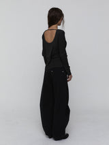 Slit Sleeve Top_Charcoal