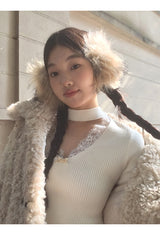 Choker V-neck Lace V-neck Long Sleeve T-shirt