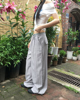 ラペックストライプカラーコンビネーションストリングロングワイドパンツ
