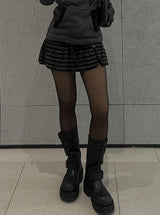 Ribbon string slit button stripe skirt