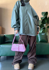 (UNISEX) LEATHER FAUX-LEATHER AUTUMN BOXY ルーズフィットフィールドジャケット – KHAKI