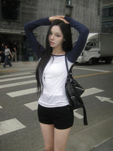 Keuen Raglan Color Matching See-through Long Sleeve T-shirt