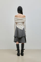 Cowl-neck Open Shoulder Tee_Ivory