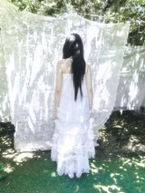 リボン ストラップ ティアード チュール マキシドレス