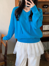 ベーシックVネックルーズニット + タイセット (5color)