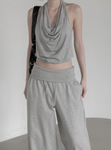 Braided Backless Cowl Neck Halter Padded Top