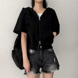 Demo two-way short-sleeved hooded zip-up