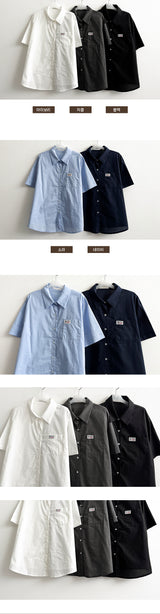 Ind patch label roll-up short sleeve shirt shirt