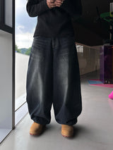 Stand Cat Balloon Denim Pants