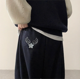 Angel Wing Star Pocket Embroidery Wide Banding Pants
