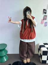 FLEECE LAYERED VEST ZIP UP💚💙🖤🧡4COLOR