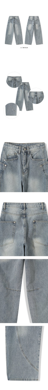 [Unisex] Side curve line wide denim pants(4color)