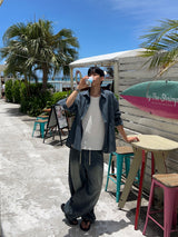 フェイクリネンバルーンデニムパンツ (3 Colors)