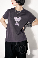 ラウンドネック, レギュラーショルダー, ルーズ半袖プリンティドTシャツ