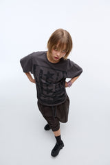 Sound wave artwork damage washing T-shirt (Charcoal)