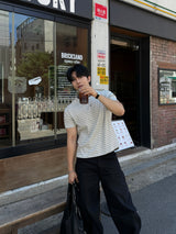 ルーズ スパンデックス ストライプ ショートスリーブTシャツ