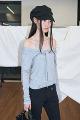 Off-Shoulder Tie Sleeve (Gray)