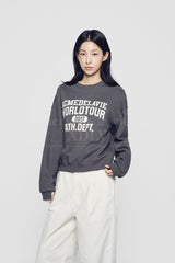 24FW オールドスクールクラックプリンティングクロップナッピングズリースウェットシャツチャコール
