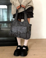 Sissu Pocket Buckle Leather Shoulder Crossbody Bag