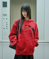 スターアップリケオーバーフィットフードTシャツ - レッド