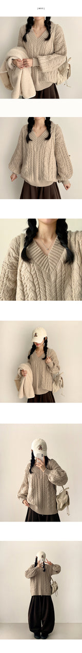 Raon Balloon Twisted V-Knit