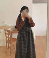 Brownie checkered bustier long skirt sleeveless autumn winter guest look date look 