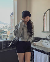 [U-BASIC] Tom Brushed Two Way Crop Hood Zip-Up