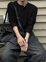 Bone slub cut Henley neck long sleeves