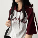 Showy Color Raglan Short Sleeve Hoodie