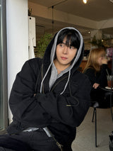 Field denim hood zip-up