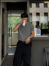 Two tone v-necked muscle short sleeved