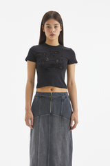 ROSE LACE CROP TOP /  BLACK