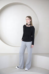 Drape Shirring Muffler T-shirt Black