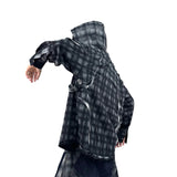 RELABEL (DIGGER SLITS) ダブルレイヤー チェックドメッシュ フェイクツーピース フーディ