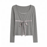 メリナ リボン レイヤード カーディガン