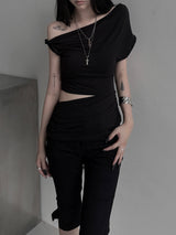 clean off-shoulder slit T (3color)
