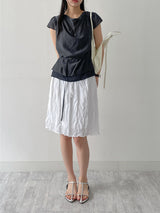 [Belt Set] Noir Drape Short Sleeve Blouse