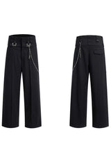 Striped Metal Accent Straight-Leg Trousers