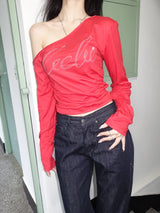 Rhinestone one-shoulder Top