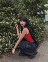 [U-DENIM/Planning Products] Summer Pintuck Wide Cargo Denim Pants