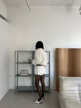 クラシックメタルウェーブダブルボタンハイネックファーコート (White)