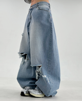DAMAGED BALLOON RIPPED DENIM💙 LIGHT BLUE DENIM PANTS