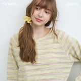 Women's Striped Henley Long Sleeve T-shirt, Bamboo Cotton Loose Air Conditioner Blouse