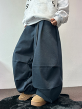 ツーピンタックリベットベルトバルーンロングパンツ🤎🖤💙3カラー