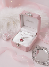 [IDLE Shuhua Necklace] ローズピンクハートプリンセスレイヤードネックレス - シルバーカラー