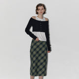Button off crop cardigan set Black