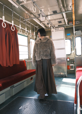 Mix Check Maxi Skirt / Brown