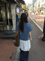 26SS★ [BAONHAUS]クルーネンリネンチェック半袖シャツブラウスlouse