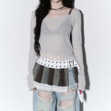 sheer layered unbal sleeve - grey