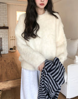 リブルモヘアウールラウンドニット